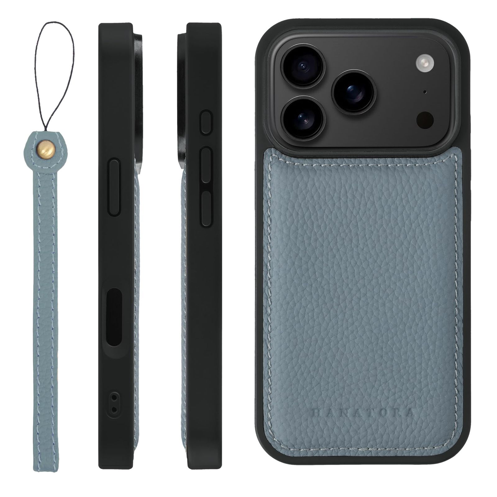 新品 HANATORA for iPhone 17Pro ケース MagSafe 対応 本革 耐衝撃 バンパー型 スマホケース スマホ ストラップ 付き シュリンクレザー ギフト マグセーフ対応 ブルーグレー SMSGZ-17Pro-BlueGray