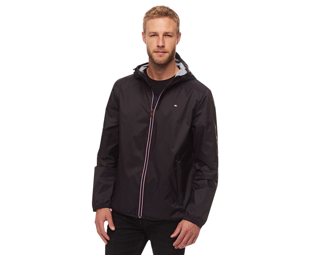 新品 Tommy Hilfiger メンズ 軽量 アクティブ 防水 フード付きレインジャケット US サイズ: Large カラー: ブラック