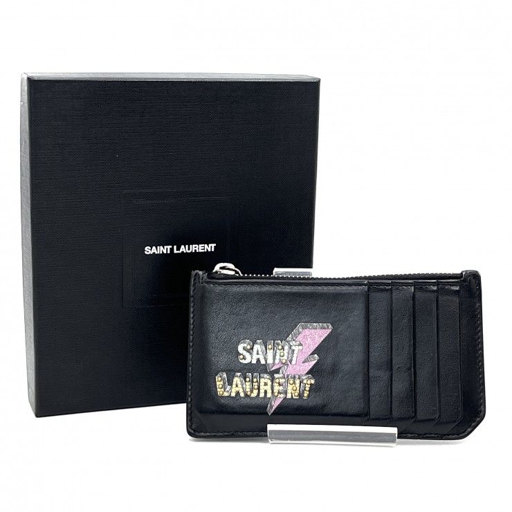 SAINT LAURENT ロゴ ケース ラウンドジップ　ブラック SAINT LAURENT（サンローラン）スタッズロゴ ジップカードケース