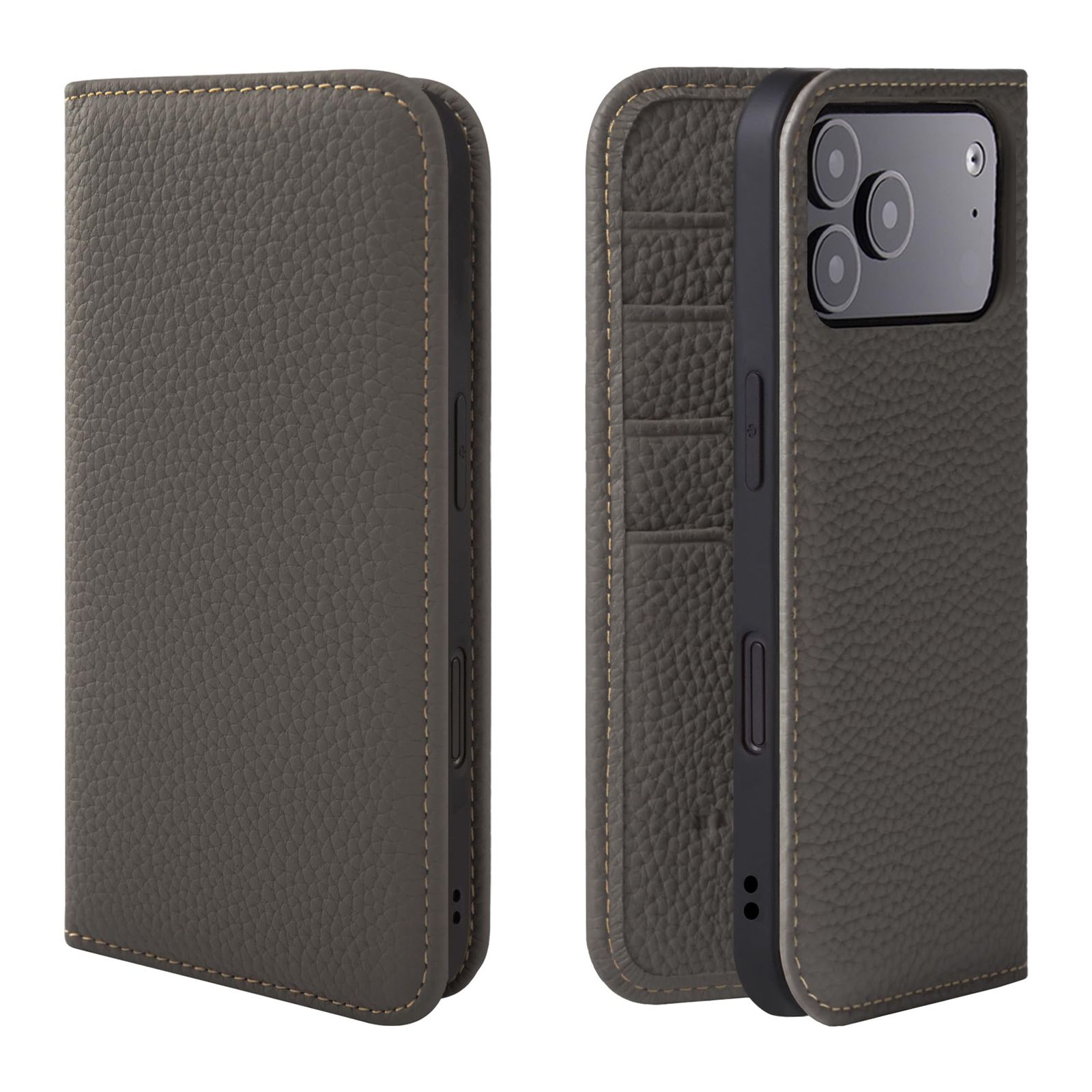 新品 HANATORA for iPhone 17ProMax ケース 手帳型 本革 スマホケース スマホ スタンド コードホルダー 付き シュリンクカーフレザー マグネットなし オリーブグレー PH-17ProMax-OliveGray ギフト 誕生日 女性