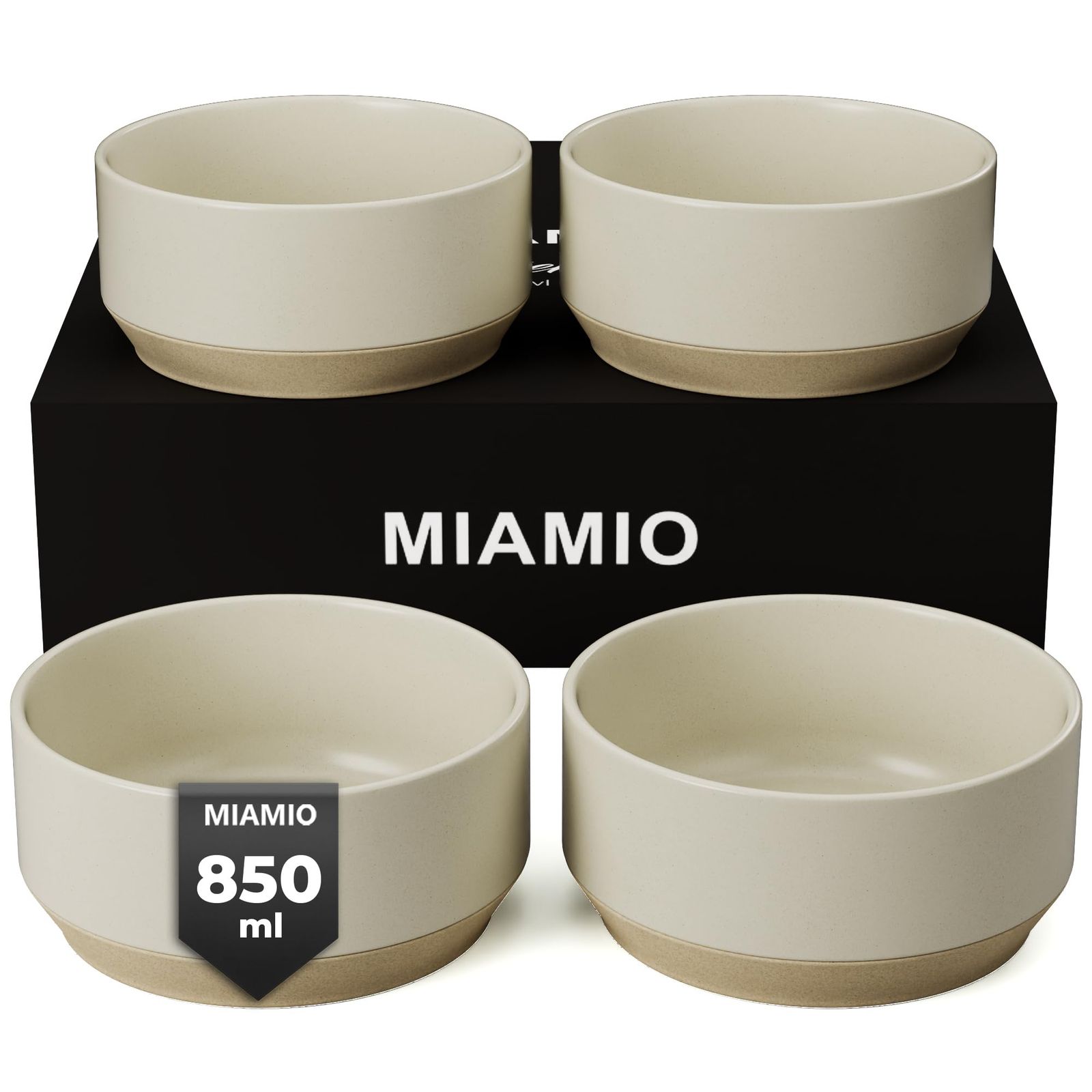 新品 MIAMIO ? 4点セットボウル / セラミックセット (850 ml) パスタ、ラーメン、シリアル、サラダ用 ? 食器洗浄機と電子レンジ対応 ? シエラコレクション (ライト (4x）)