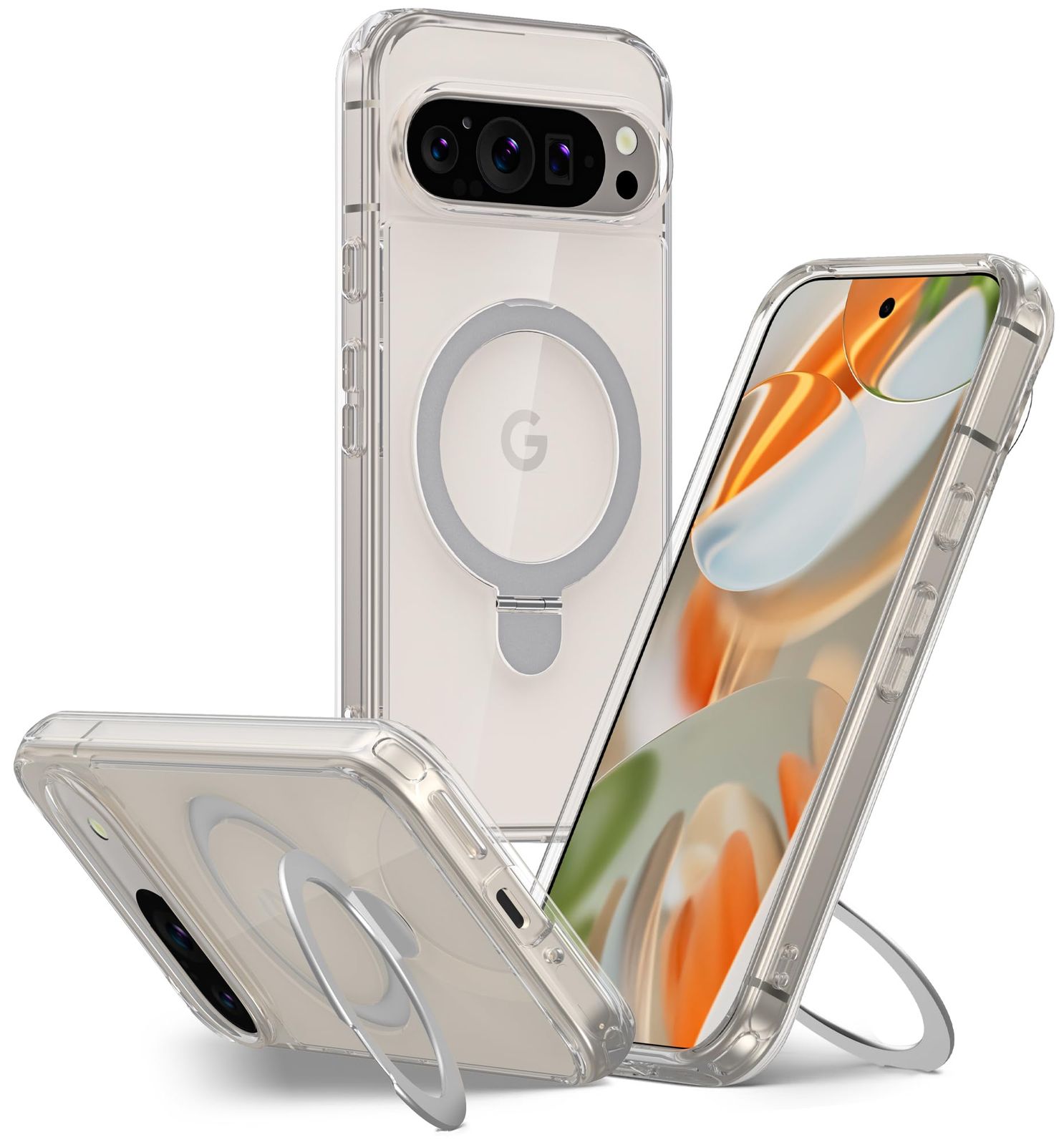 新品 JIC - Pixel 9 & Pixel 9 Pro 用 - クリスタルクリア保護スマホケース（キックスタンド付き） - [マグセーフアクセサリー用内蔵マグネット] - Pixel Stand には対応していません