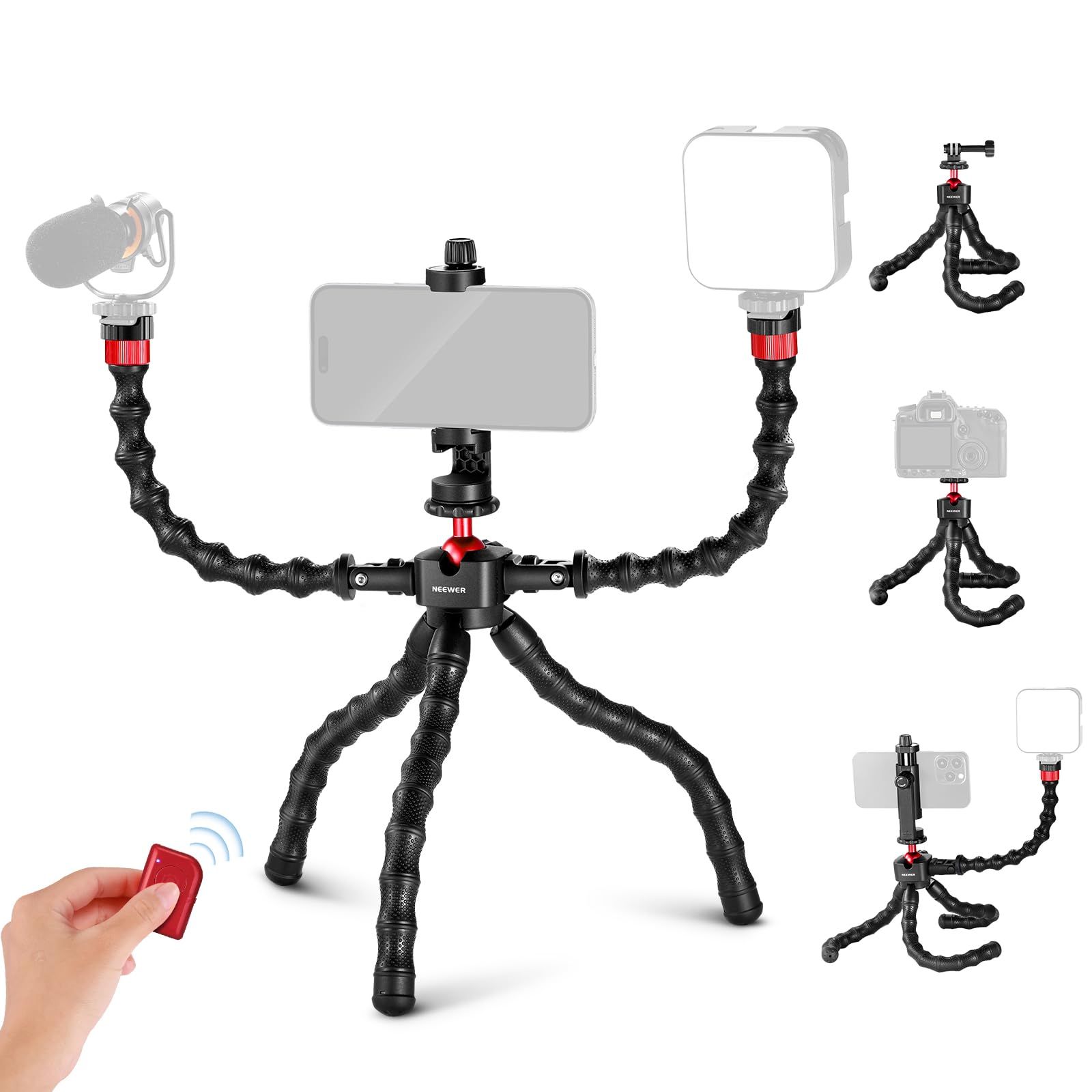 新品 NEEWER T91フレキシブル三脚 くねくね三脚 マジックアーム2本付き トラベルミニ三脚 Vlog撮影用スマホ三脚 卓上三脚 シャッター/スマホクリップ/アクションカメラマウント付き アクションカメラ コンパチブル Hero 13 iPhone 15