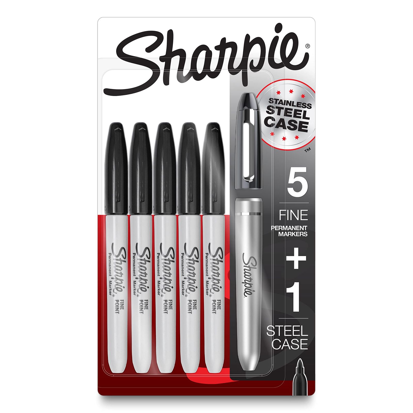 Sharpie 油性マーカー ステンレススチールマーカーケース付き 細字 ブラック 6本 [マーカー。] [マーカー5本+ケース。]