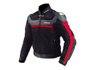 新品 KOMINE(コミネ) JK-061 LEATHER MESH-JACKET TITANITEα BLACK/RED 4XL 07-061