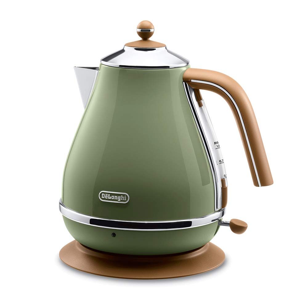 新品 De'Longhi (デロンギ) 電気ケトル アイコナ・ヴィンテージ KBOV1200J-GR ステンレス 1.0L 見やすい水量計 異物混入防止フィルタ 空だき防止機能 簡単お手入れ [オリーブグリーン] デロンギファミリー登録で3年