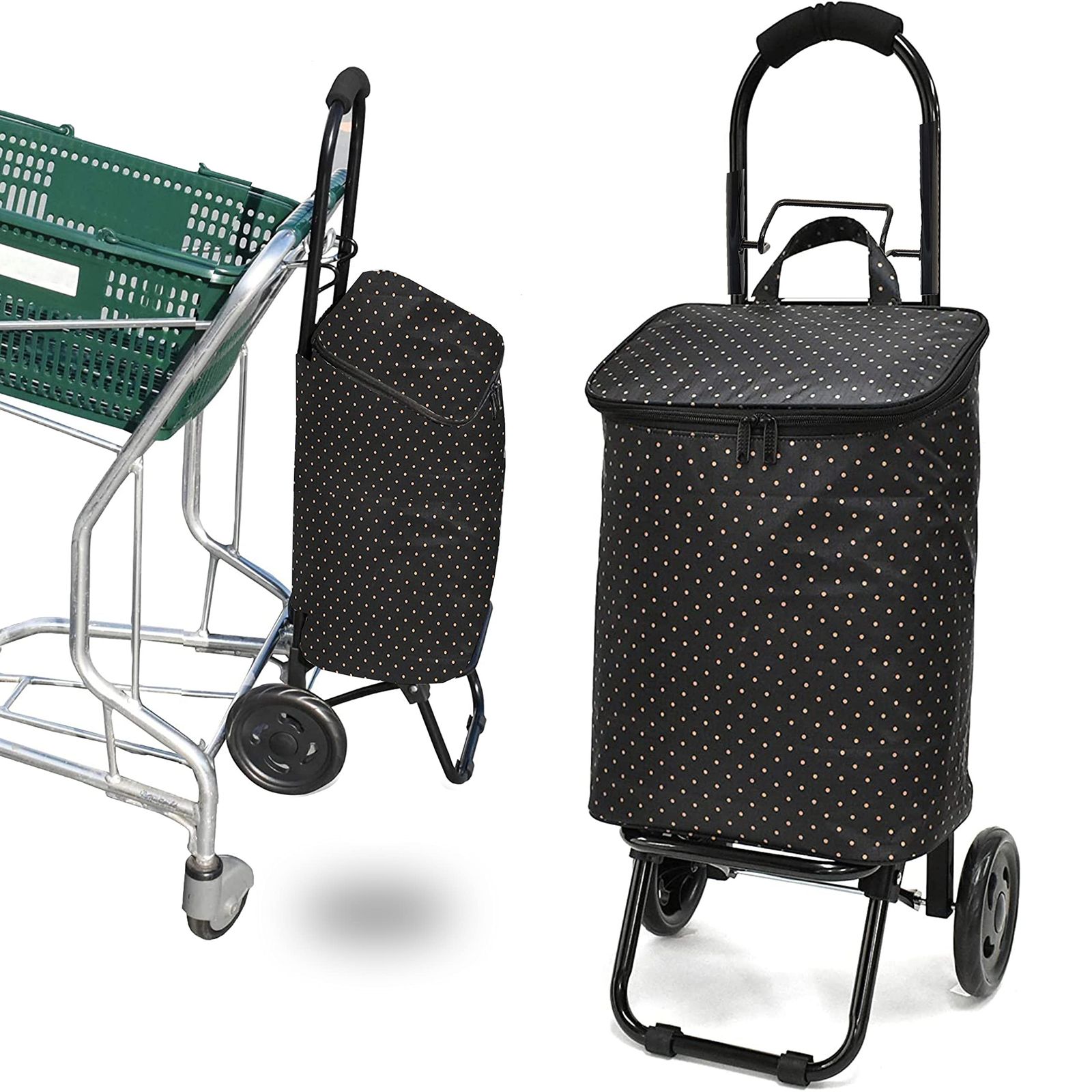 Basic Standard ショッピングカート スーパーの カートに掛けられる ! 便利 買い物カート 折りたたみ 軽量 保冷 保温 おしゃれ ドット ブラック Mma 96c27a03