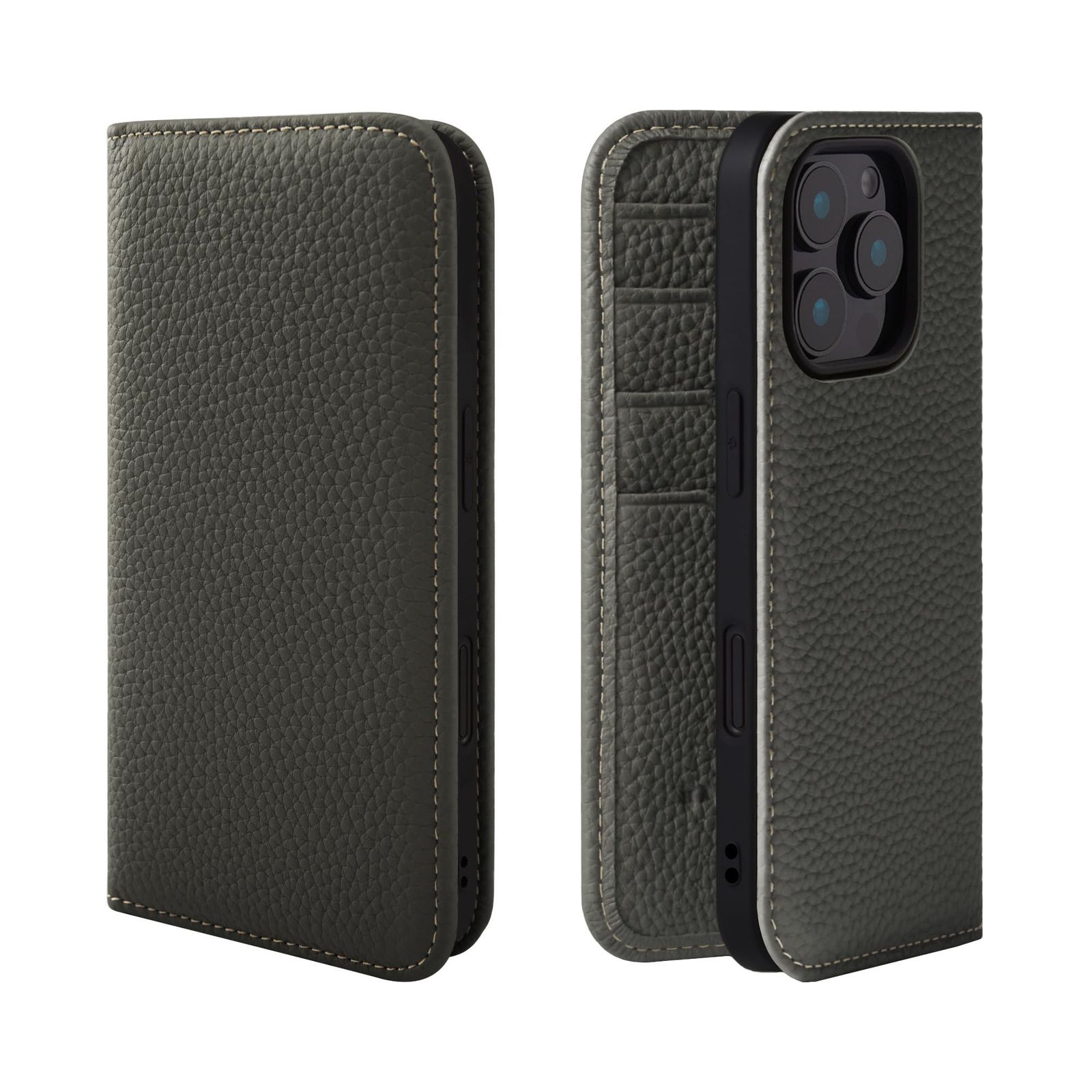 新品 HANATORA for iPhone 16Pro ケース 手帳型 本革 スマホケース スマホ スタンド コードホルダー 付き シュリンクカーフレザー マグネットなし オリーブグレー PH-16Pro-OliveGray ギフト 誕生日 女性 男性 彼女
