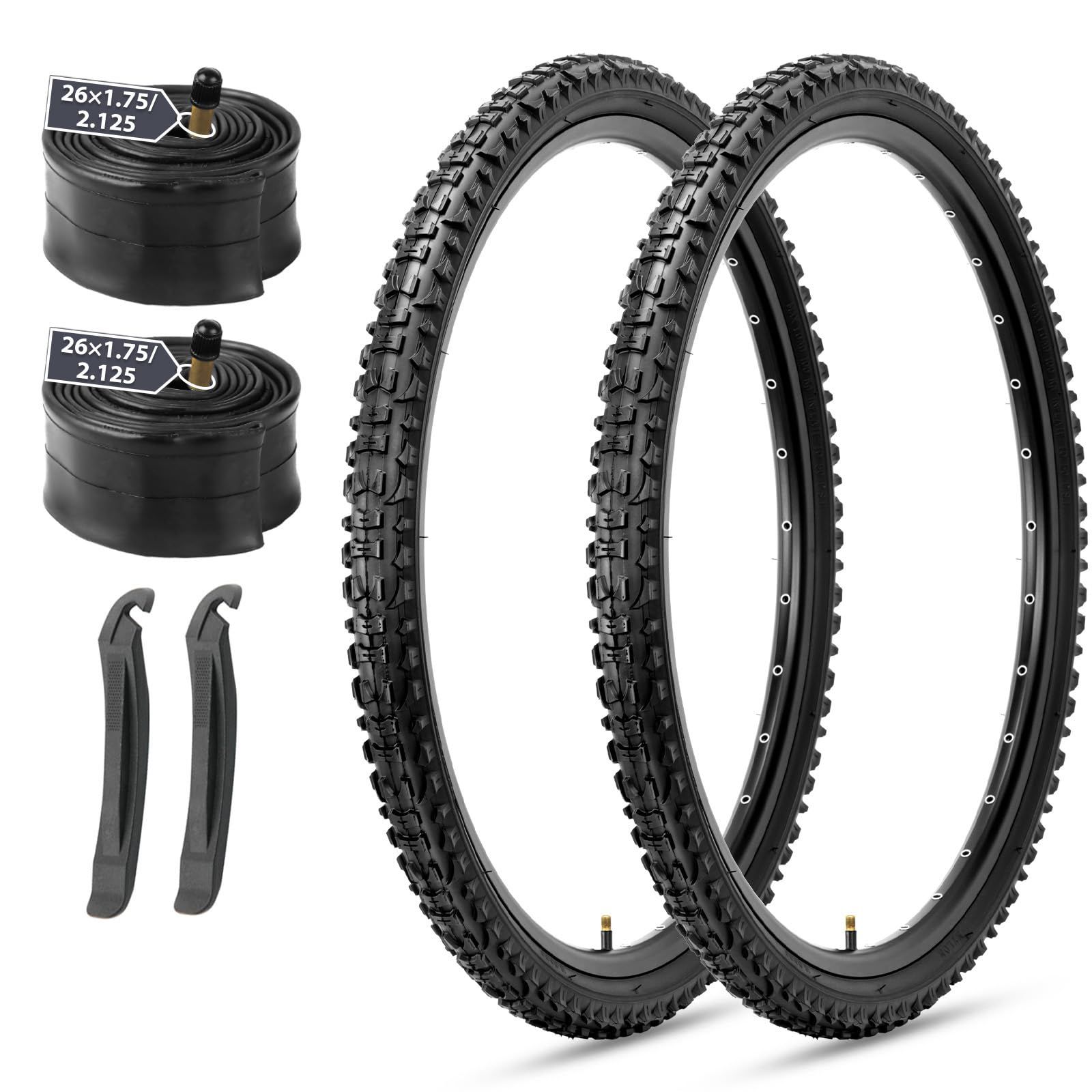 新品 MOHEGIA 2本セット 26x1.95インチ 自転車タイヤ： マウンテンバイク 交換タイヤ 54-559 - パンク防止 折りたたみ式 MTB オフロードバイクに対応 - 米式チューブ レバー付き