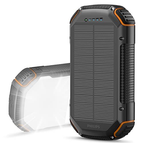 Philips(フィリップス)【ソーラー 20000mAh】ソーラー充電器 ソーラーチャージャー 4way蓄電 大容量充電器 ５ポート 入出力兼用/急速充電/高輝度 LED/SOSライト付き 耐衝撃 旅行/キャンプ/災害/非常用グッズ ios 65516654