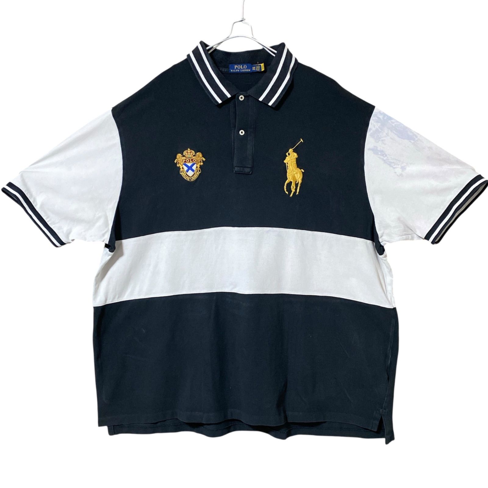 CHM Polo Ralph Lauren ビッグポニー 半袖 ポロシャツ ブラック ホワイト 切替 メンズ レディース ユニセックス 古着 ポロラルフローレン 3XB