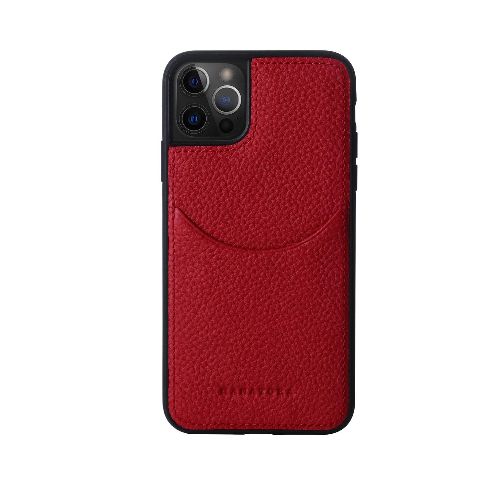 新品 HANATORA for iPhone 12ProMax ケース 本革 耐衝撃 スマホケース スマホ コードホルダー 付き シュリンクカーフレザー ギフト マグネットなし レッド CPG-12ProMax-Red