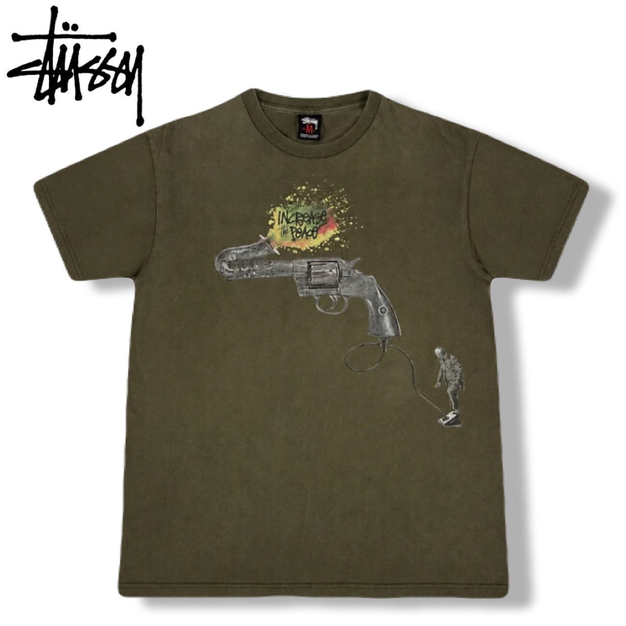 【激レア】00s OLD STUSSY ピストル サックス Tシャツ M カーキ Gear Saxogun Tee ステューシー
