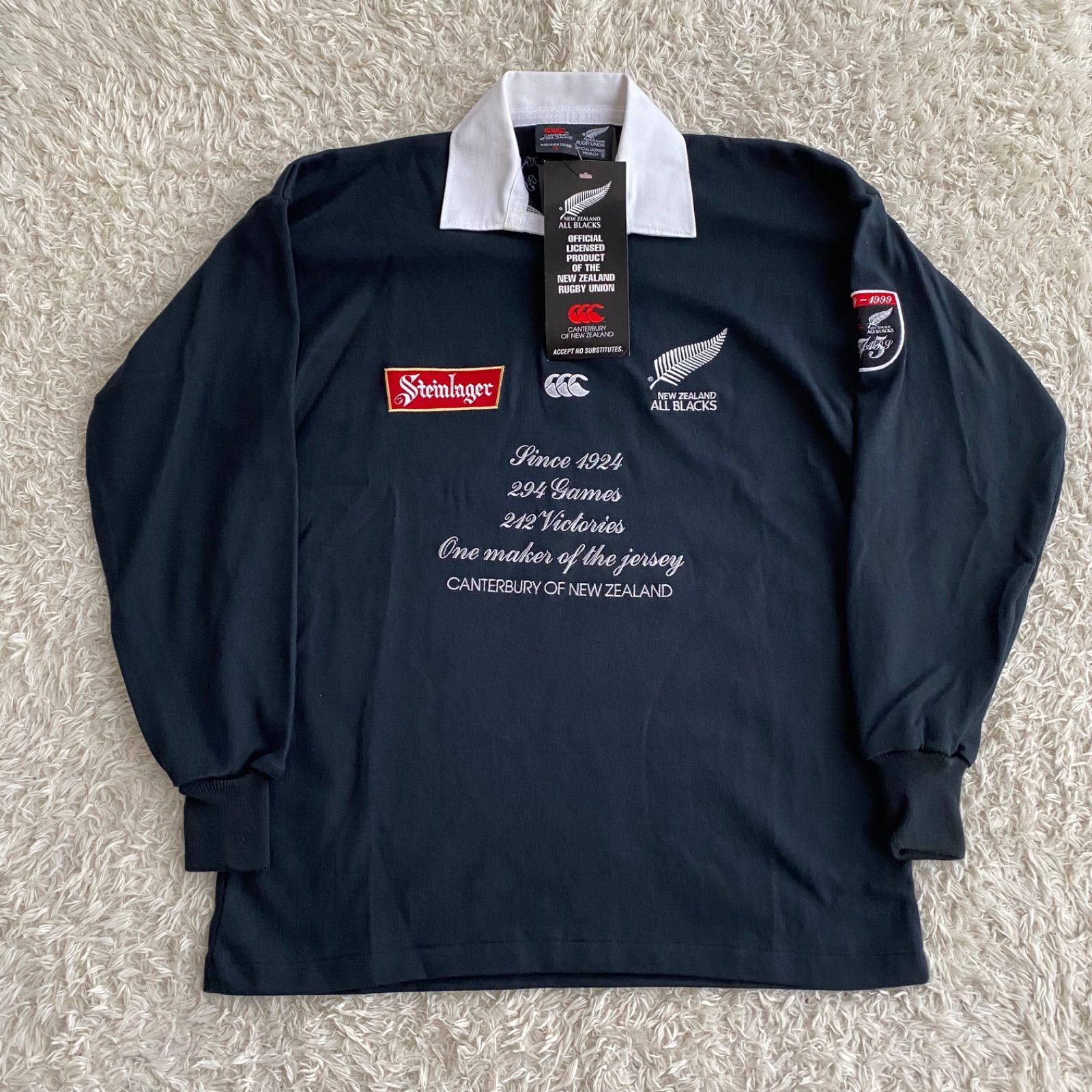 新品！CANTERBURY OF NEW ZEALAND　ALL BLACKS カンタベリー　ニュージーランド製　75周年限定　ラガーシャツ　ポロシャツ　ブラック　サイズS 当時物　ヴィンテージ