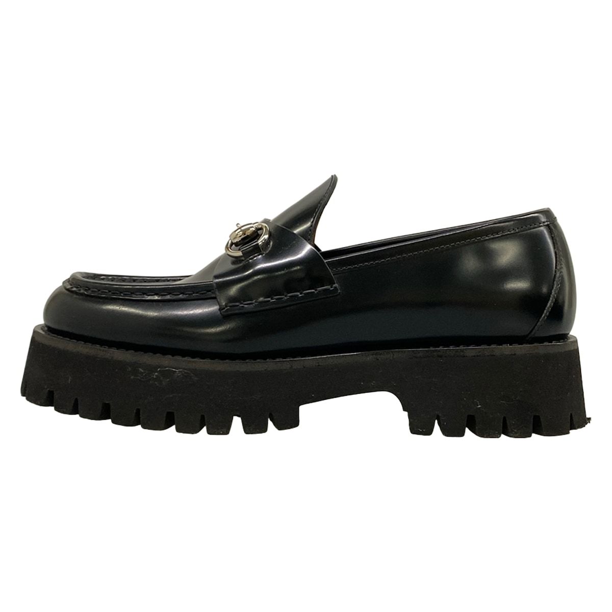 GUCCI(グッチ) ローファー 38 レディース ホースビット 764211 黒 厚底 レザー