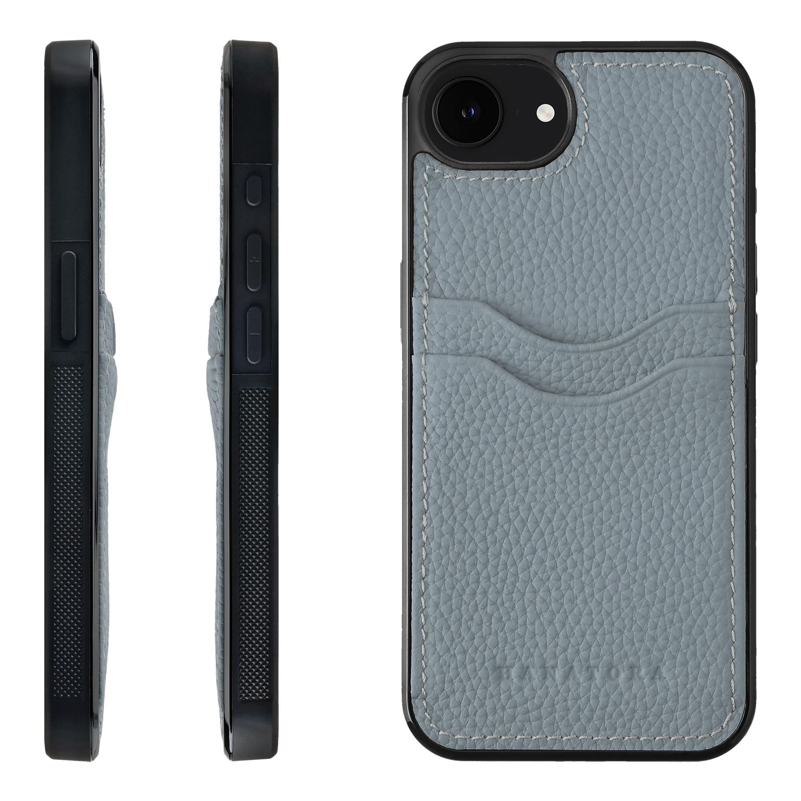 新品 HANATORA for iPhone 17e 16e ケース 本革 耐衝撃 バンパー型 スマホケース スマホ ストラップ 付き シュリンクレザー ギフト ブルーグレー CPGGZ-16e-BlueGray