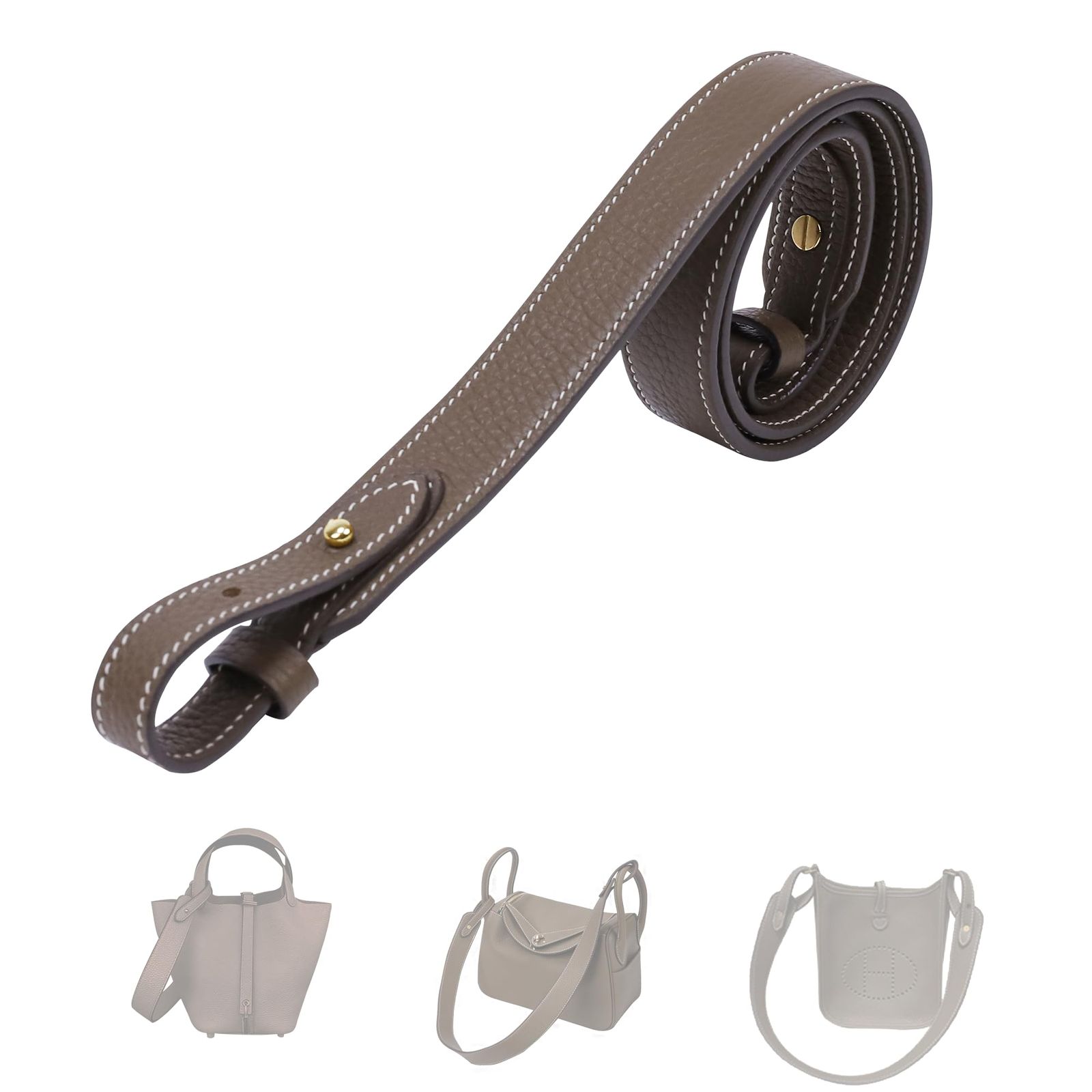 新品 [DGAZ] 採用トリヨンクレマンスTC leather 交換用 ショルダーストラップ 片肩脇バッグ/斜め掛け 用交換 DIYストラップ 適用Picotin/Lindy/Evelyne ショルダーベルト (エトープ、幅2.7cm*長さ50cm、金スタッズ
