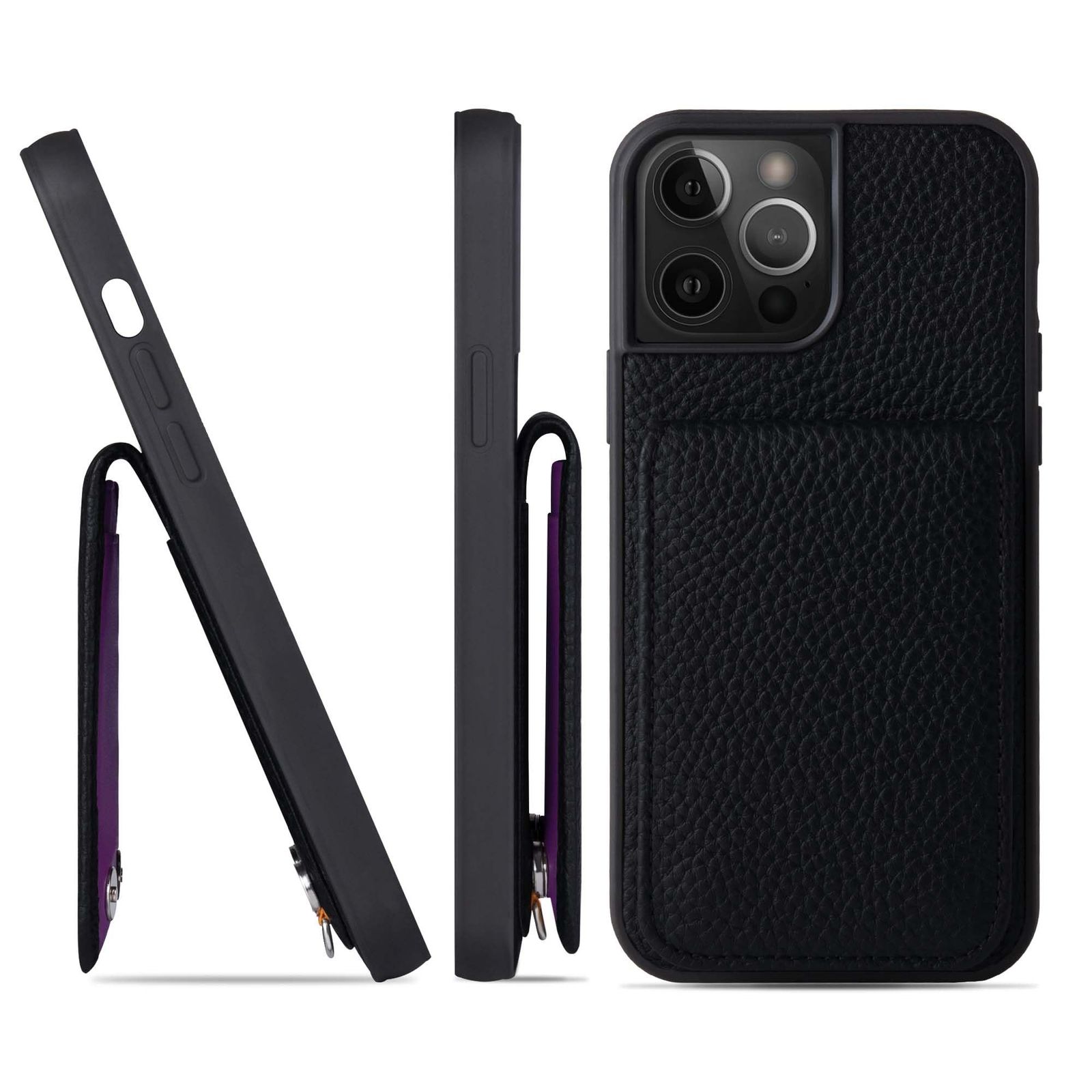 新品 HANATORA for iPhone 12ProMax ケース バンパー型 本革 スマホケース スマホ カードポケット スタンド ショルダーストラップ 付き シュリンクカーフレザー ブラック SCPG-12ProMax-Black ギフト 誕生日 女性