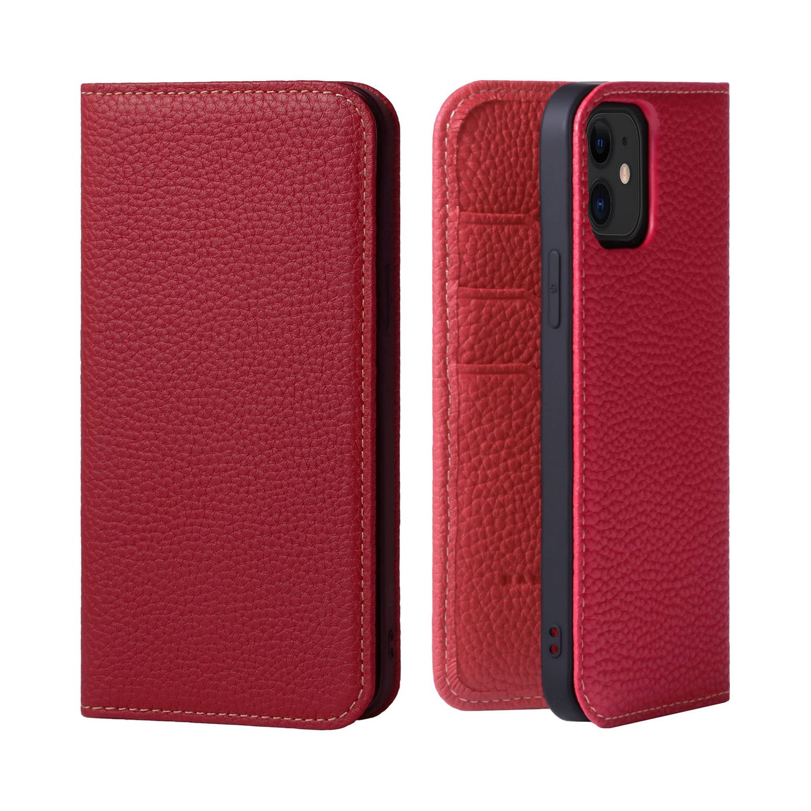 新品 HANATORA for iPhone 12 12Pro ケース 手帳型 本革 スマホケース スマホ スタンド コードホルダー 付き シュリンクカーフレザー マグネットなし レッド PH-12Pro-Red ギフト 誕生日 女性 男性 彼女 お母さん お