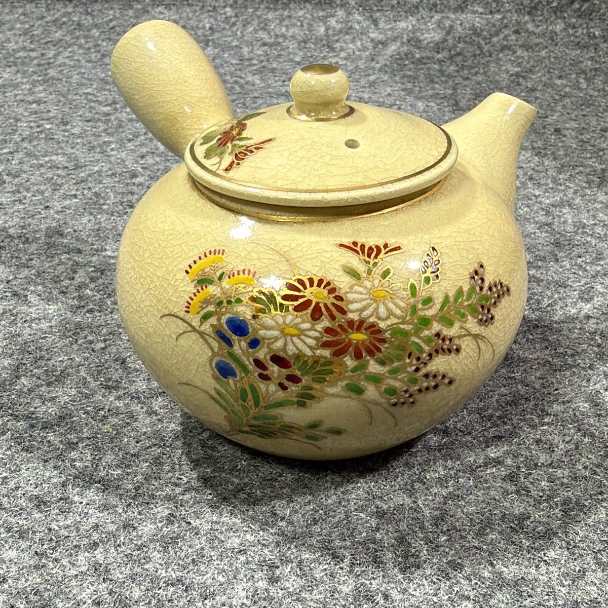 共箱付】極美品 薩摩焼 桃伯 薩摩鶴 煎茶器揃 急須 湯呑5客 湯溢 6点