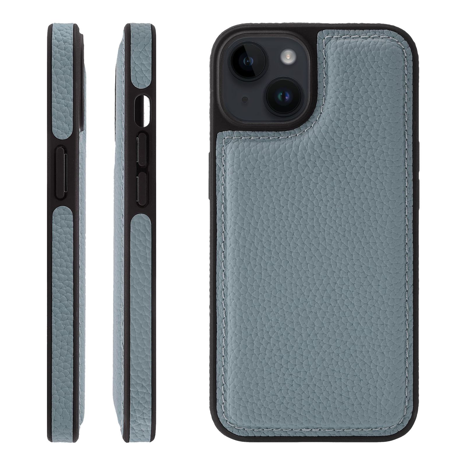新品 HANATORA for iPhone 15 ケース 本革 耐衝撃 バンパー型 スマホケース スマホ 側面本革 シュリンクレザー ギフト ブルーグレー WPG-15-BlueGray