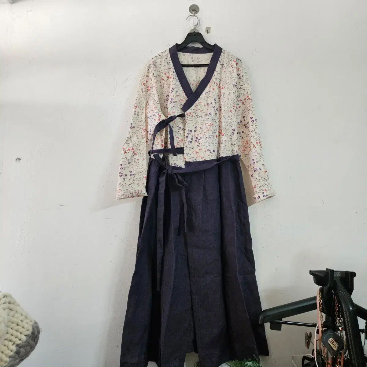 リネン花柄 ラップ ロング ワンピース