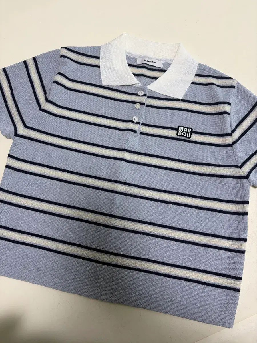 マロンエディション 25 blue stripe polo knit