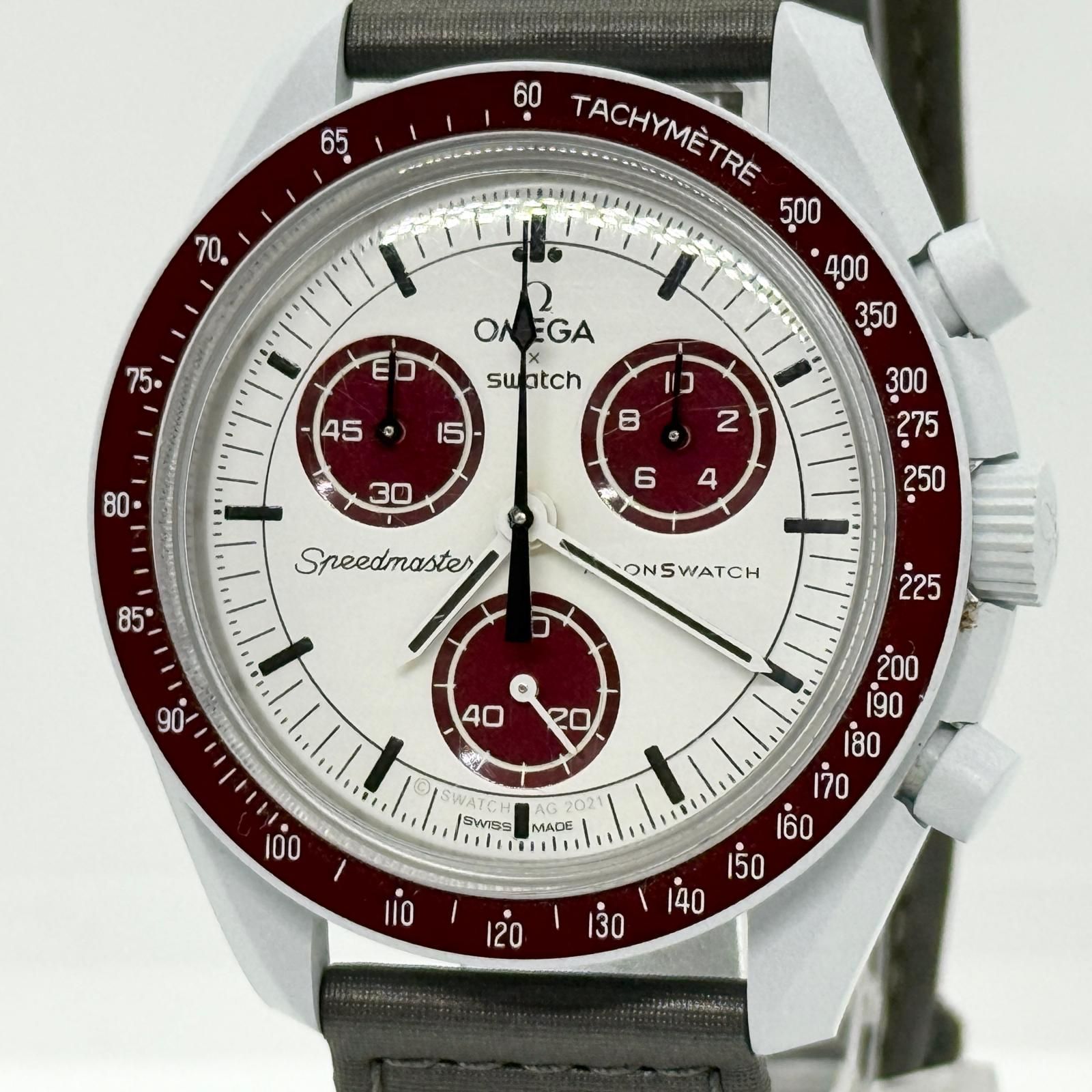 OMEGA オメガ ×スウォッチ スピードマスター ミッション トゥ プルート S033M101 ホワイト QZ メンズ 腕時計 稼働品