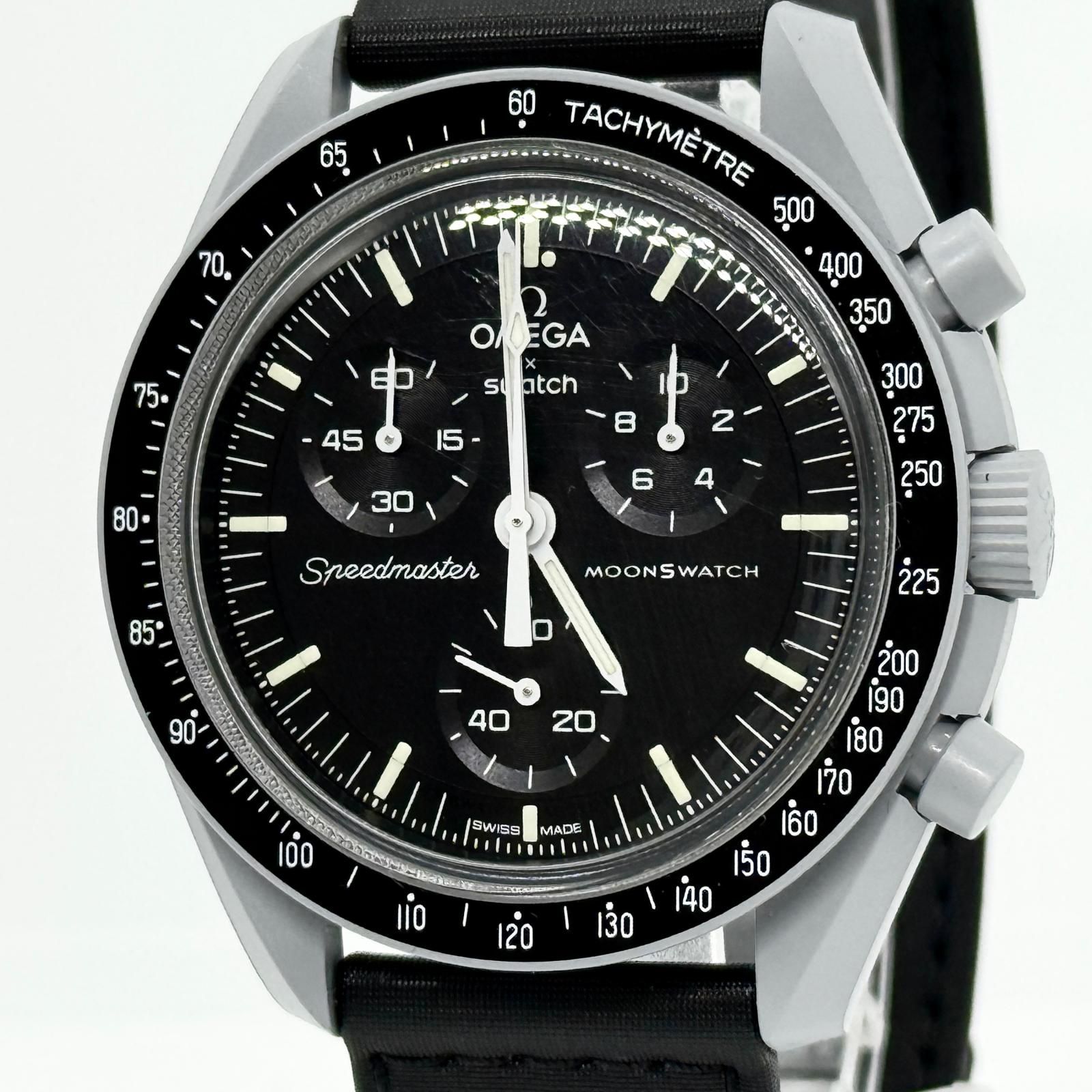 OMEGA オメガ ×スウォッチ スピードマスター ミッション トゥ ザ ムーン SO33M100 ブラック QZ メンズ 腕時計 稼働品