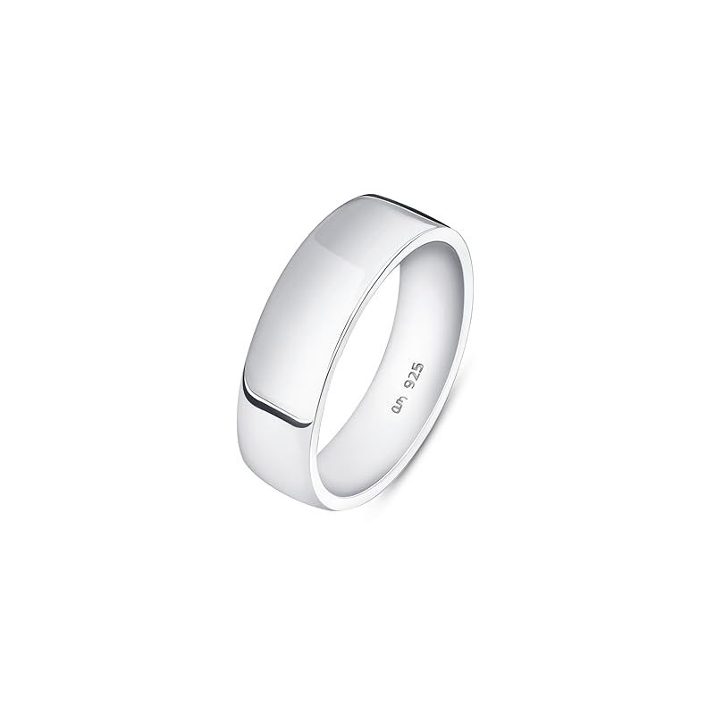[Amberta] ソリッド 925 スターリングシルバー ゴールドメッキ メンズ 結婚指輪 バンド | 幅5 6 8mm サムコートシェイプ ポリッシュ仕上げ シルバーリング メンズ用: シルバー 6mm - サイズ 21