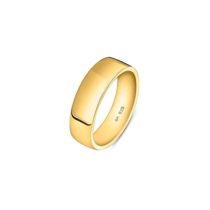 [Amberta] ソリッド 925 スターリングシルバー ゴールドメッキ メンズ 結婚指輪バンド | 幅5 6 8mm サムコートシェイプ ポリッシュ仕上げ シルバーリング メンズ用: ゴールドメッキ 6mm - サイズ 22.5