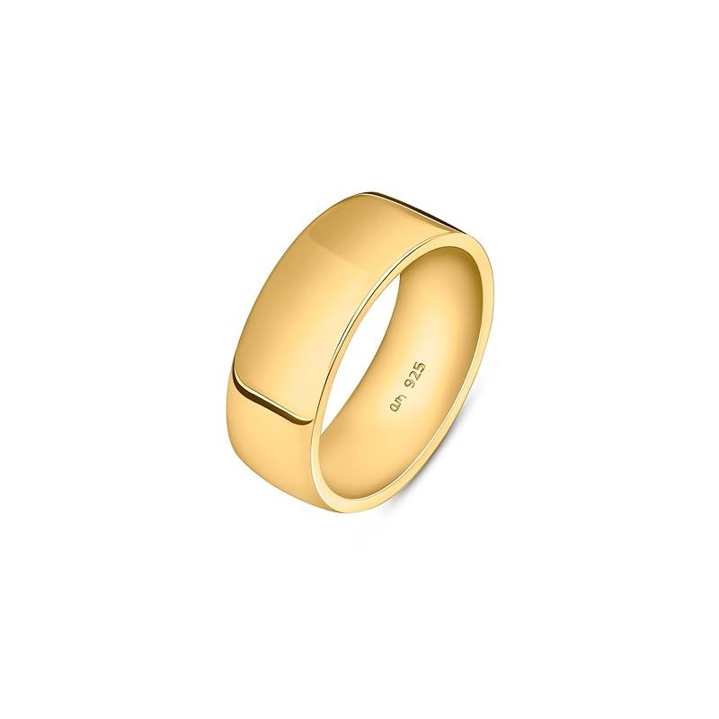 [Amberta] ソリッド 925 スターリングシルバー ゴールドメッキ メンズ 結婚指輪バンド | 幅5 6 8mm サムコートシェイプ ポリッシュ仕上げ シルバーリング メンズ用: ゴールドメッキ 8mm - サイズ 23.5