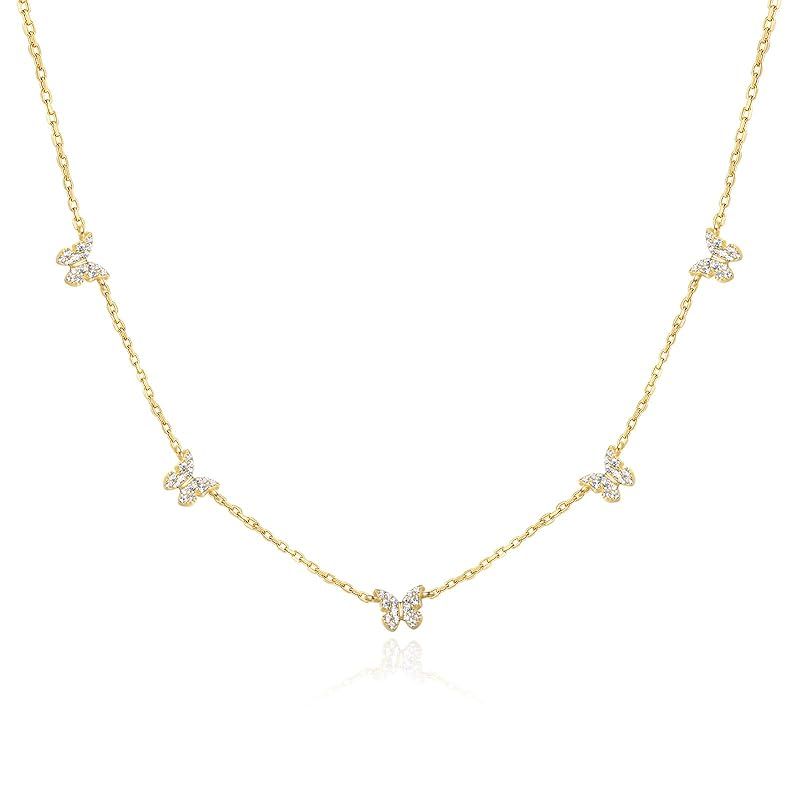 [ARSIS] ネックレス シルバー925 バタフライ K18コーティング 金属アレルギー対応 レディース 錆びない 18金 5A級ジルコニア プレゼント 女性 ジュエリー 人気 かわいい オシャレ 洗練 上品 エレガント オリジナルデザイン バレンタイン ホ