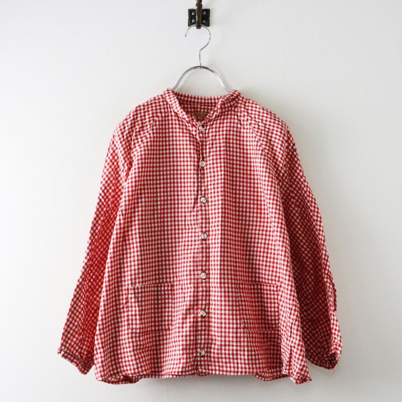 Archive キャピタル KAPITAL コットン ギンガムチェック ポケット付き ギャザーシャツジャケット 0 レッド┃ブラウス【2400014936520】