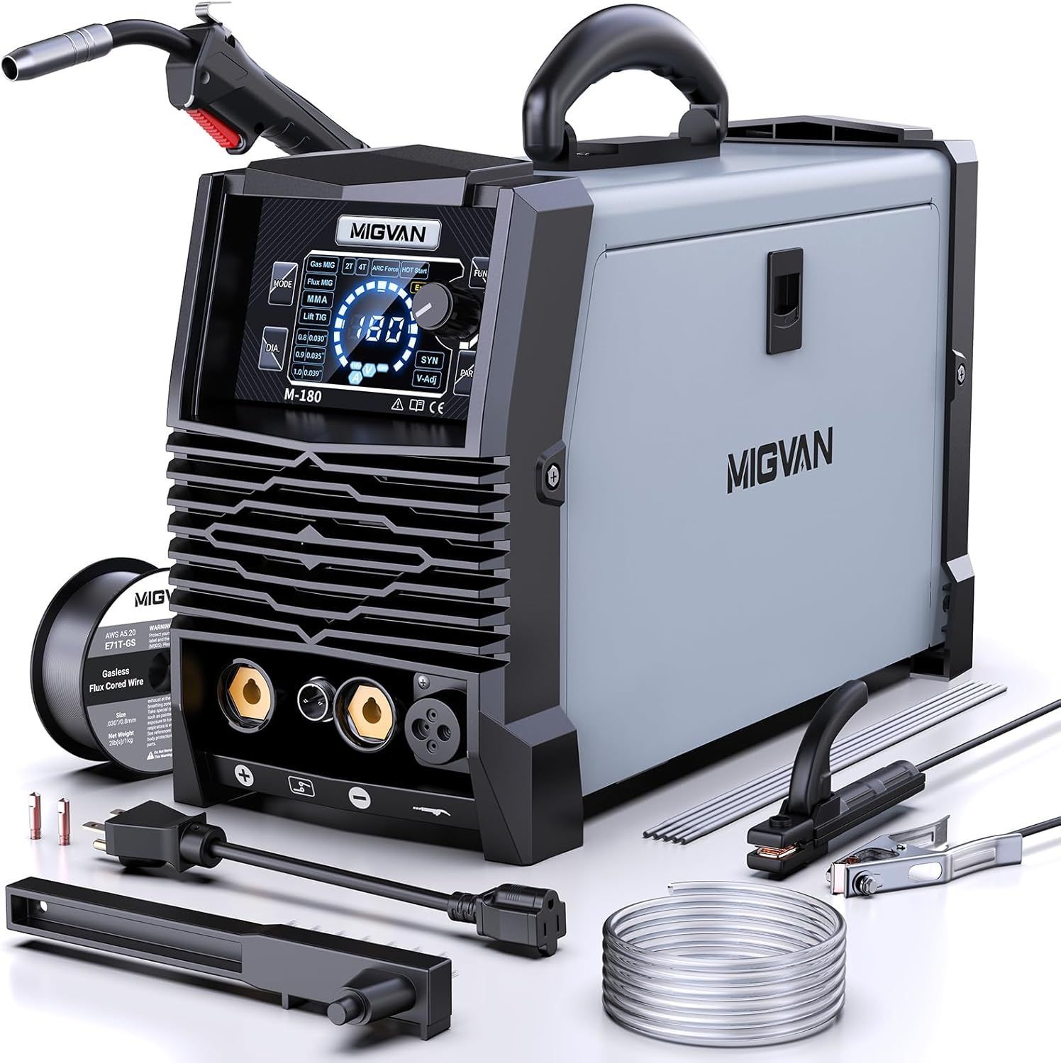 ジャンク品画面無表示M180溶接機 100v 200v兼用 180A 定格使用率60％ 1台5役 半自動溶接機 板厚9mmまで ガス溶接 ノンガスMIG スプールガン Lift TIG アーク溶接 DIYの溶接初心者から現場の溶接プロまで 電流 2T/4T