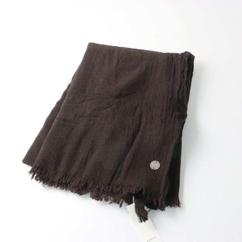 美品 ローカリー LOCALLY 大判ウールストール＼ダークブラウン ハンドメイド ショール フリンジ【2400014970968】 8,954円
