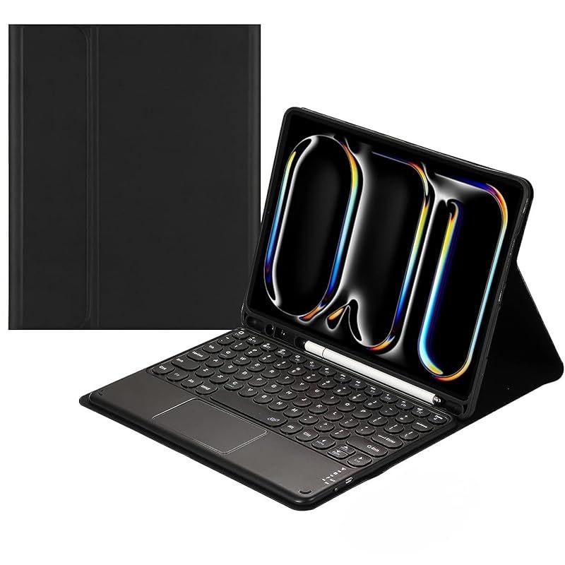 【新品】 Fire HD 10 キーボード ケース Fire HD 10 第13/11世代 キーボード カバー タッチパッド搭載 丸型キー Fire HD 10 2023年型 カラーキーボード 配色 マグネット 脱着式 磁気吸着 多角度調整 かわいい (ブラッ