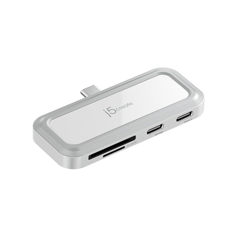 【新品】 j5create USB-C 直付け式 4in1マルチアダプター iPhone17 シリーズ対応 PD100W充電 USB3.2 Gen1 5Gbps microSD/SDカードリーダー搭載 高速転送 スマホ/タブレット/ノートPC ケース装着可 ド