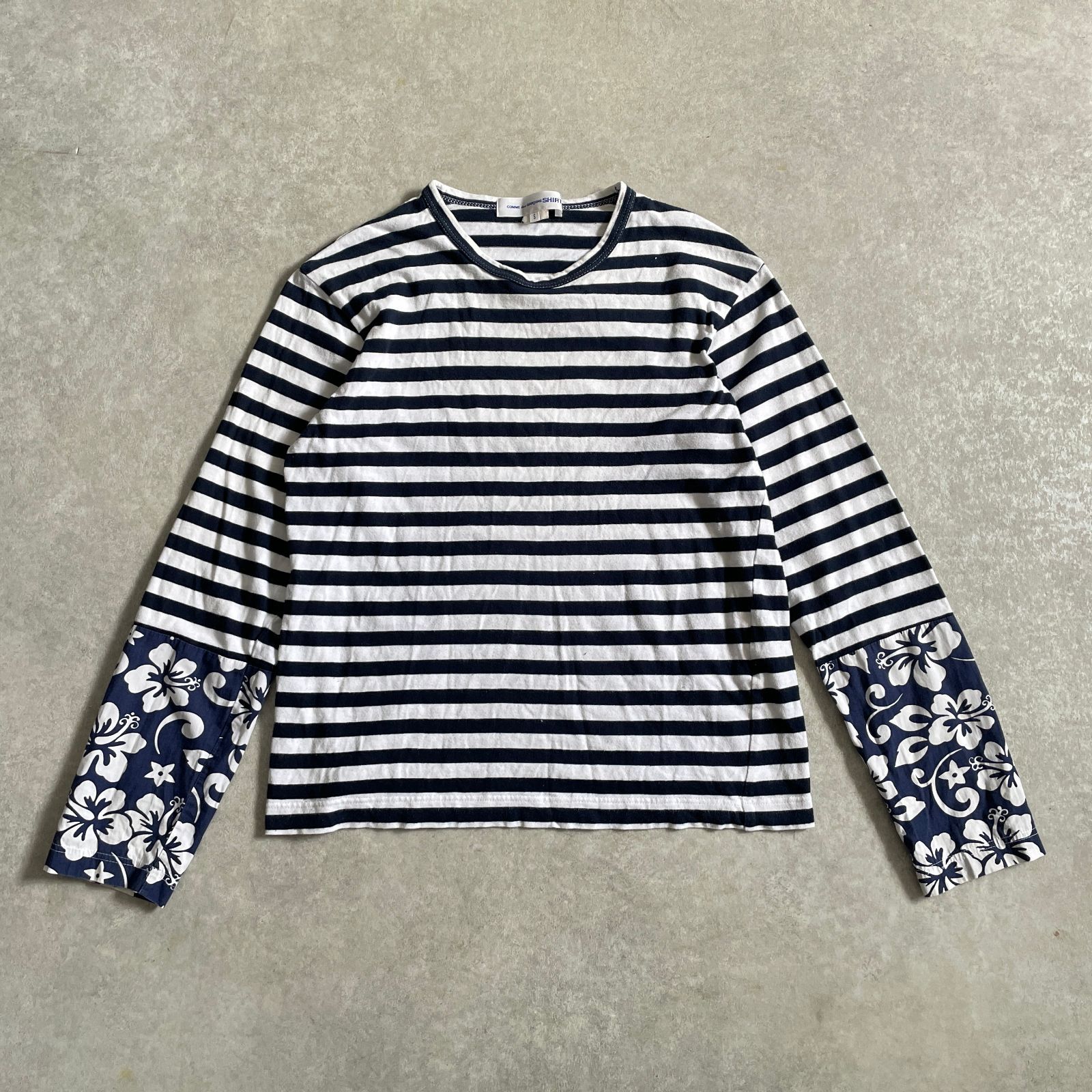 COMME des GARCONS SHIRT ボーダー 花柄 切替 ロンT 長袖カットソー コムデギャルソンシャツ