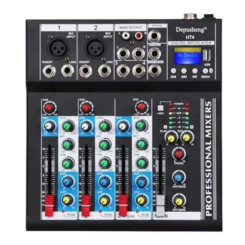 【新品】Bluetooth互換のプロフェッショナルポータブルデジタルDJコンソールW/USB 4チャンネルミキサーオーディオインターフェイスミキシングボードスタジオ録音、ブラック 0b4cee54
