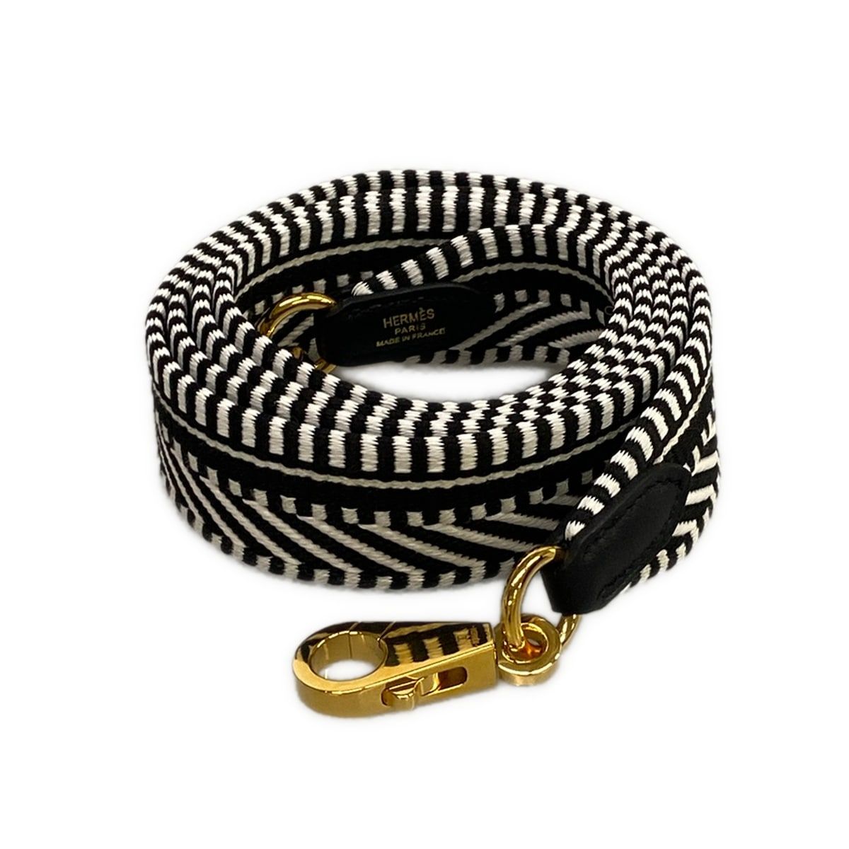 HERMES(エルメス) ショルダーストラップ美品 バンドリエール サングル カヴァル 25mm 黒×白 ゴールド金具