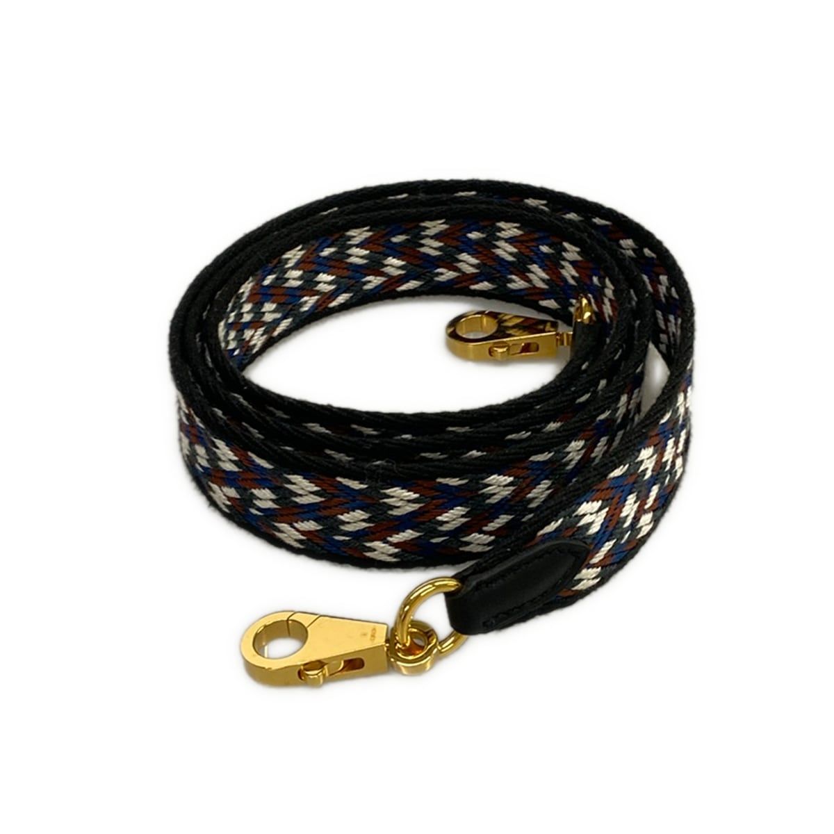 HERMES(エルメス) ショルダーストラップ バンドリエール サングル カヴァル 25mm 黒×白×ディープブルー ゴールド金具
