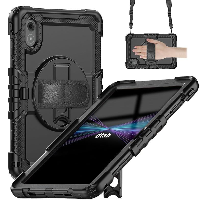 【新品】 Aokil 対応For Docomo dtab d-51F ケース 11インチ dtab d-51F 5G用 カバー PETスクリーンプロテクターが内蔵 360°回転スタンド 肩掛け ハンドストラップ シリコン ハードシェル 三層保護 防塵 全面保護