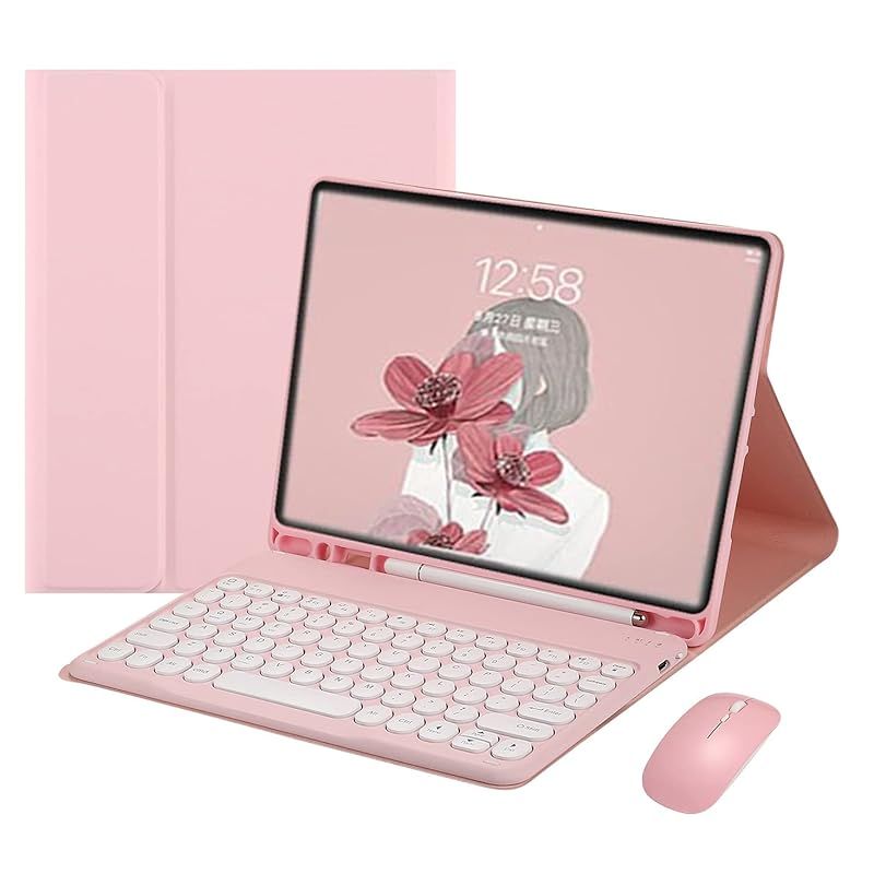 【新品】 YEEHi 対応 iPad A16 (第11世代,11インチ) キーボードケース マウス付き iPad 第10世代 10.9インチ 2022 カラーキーボード ケース 丸型キー 2色配色 可愛い レディース 分離式 ペンシル収納 女性向け (ピンク)