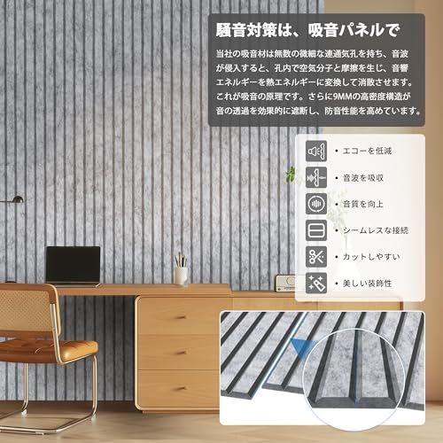 高密度PET 吸音パネル 防音ボード 2枚 120×60cm 賃貸対応 防撞 衝撃 