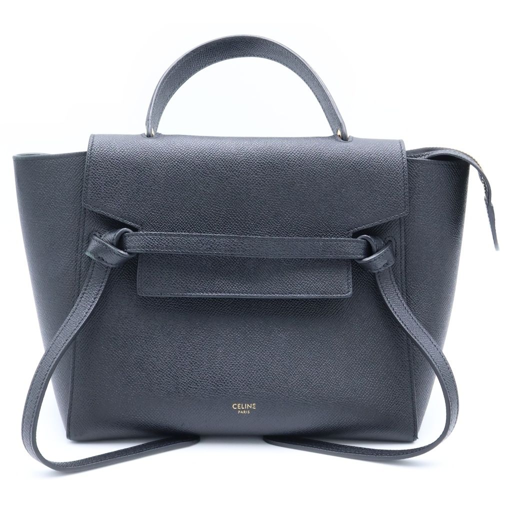 CELINE (セリーヌ) ベルトバッグ マイクロ 2WAYバッグ ハンドバッグ ショルダーバッグ ブラック グレインドカーフスキン ゴールド金具