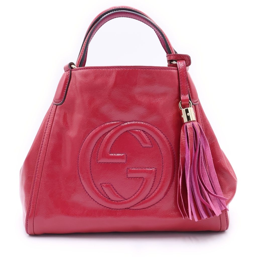 GUCCI (グッチ) ソーホー フリンジ ハンドバッグ ショルダーバッグ 2WAYバッグ ピンク パテントレザー 336751 ゴールド金具 41,291円