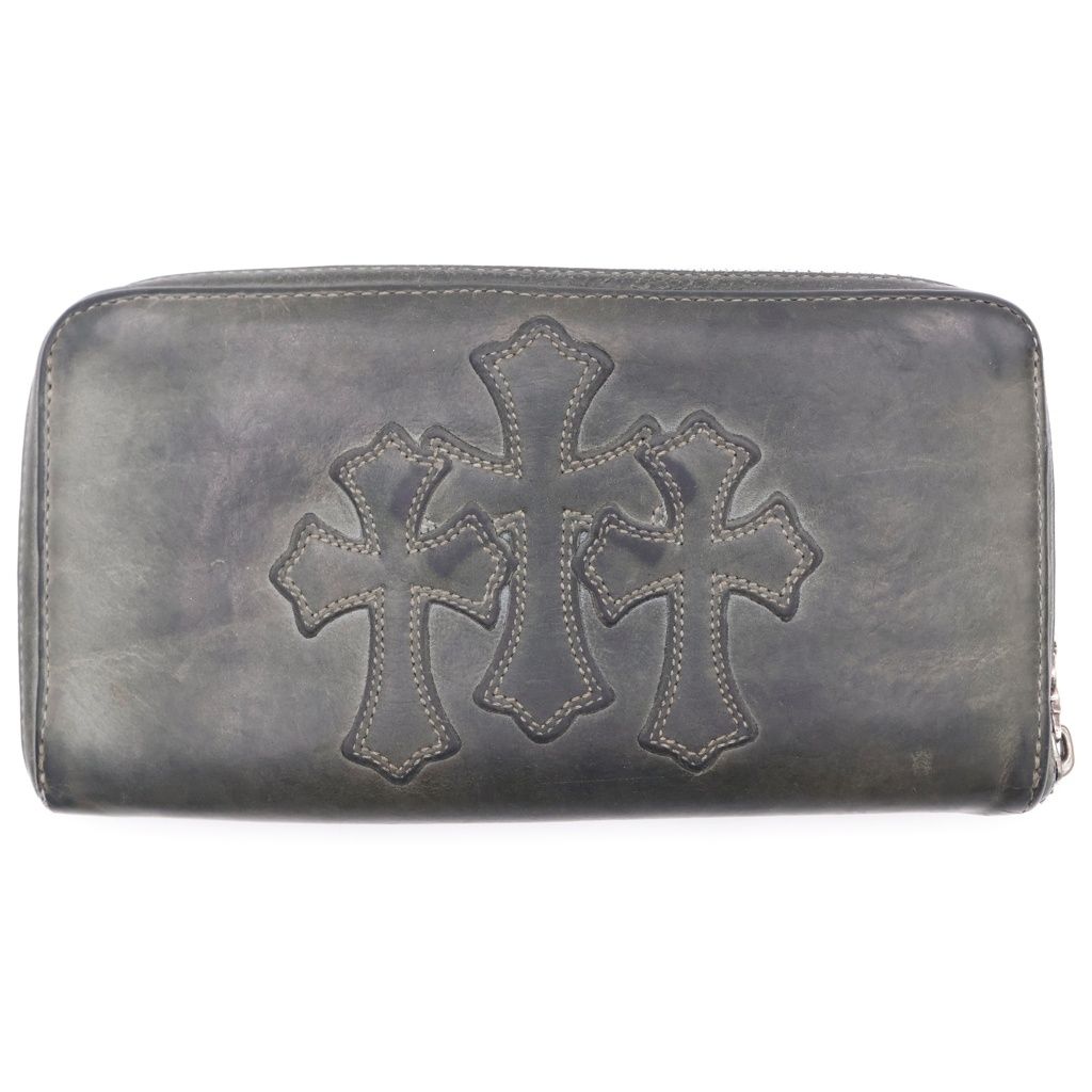 CHROME HEARTS (クロムハーツ) REC F ZIP 3クロス ラウンドジップレザーウォレット 財布 ブラック BCA368