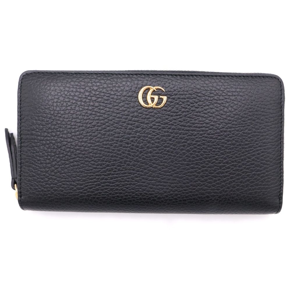 GUCCI (グッチ) GGマーモント レザー ラウンドファスナー ロングウォレット 長財布 ブラック 456117 562600 456117 箱