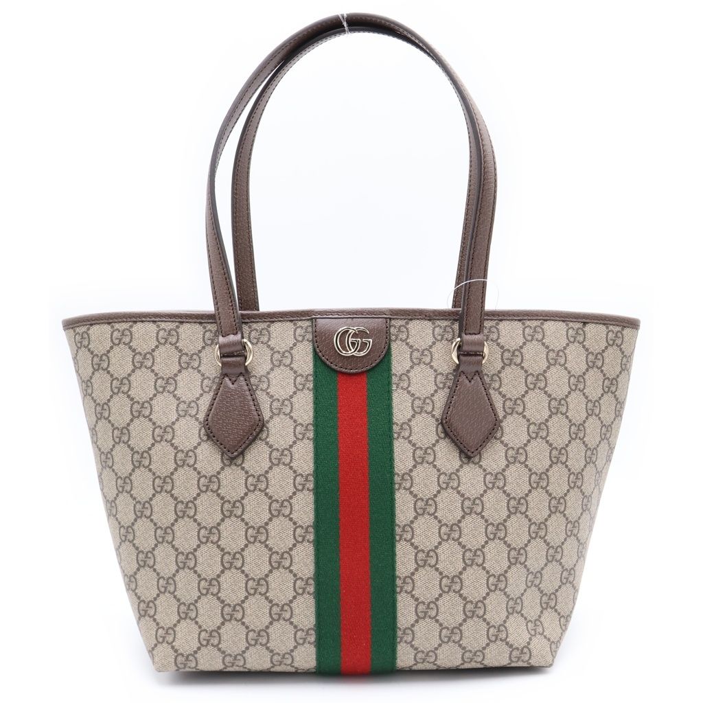 GUCCI (グッチ) オフィディア ダブルG トートバッグ ハンドバッグ ミディアム ブラウン×ベージュ PVC×レザー 836831 ゴールド金具